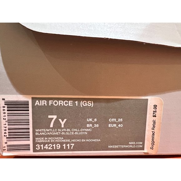 Air Force 1 (GS) White Metallic Silver 2012 - 314219 117 Youth size 7 - Picture 8 of 8